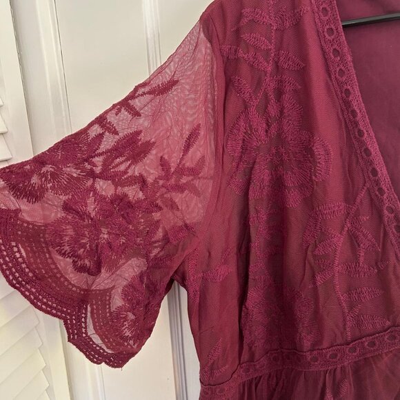 PinkBlush Burgundy Lace Mesh Overlay Plus Maternity Maxi Dress, 2X - Picture 5 of 5